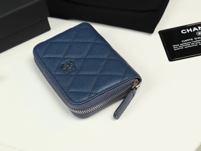 Chanel classic card holder Grained Calfskin & silver-Tone Metal A69271 sky Blue