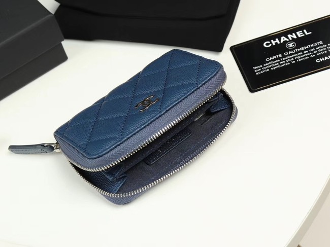 Chanel classic card holder Grained Calfskin & silver-Tone Metal A69271 sky Blue