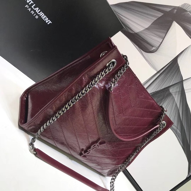 SAINT LAURENT NIKI MEDIUM SHOPPING BAG IN CRINKLED VINTAGE LEATHER 5814 Burgundy