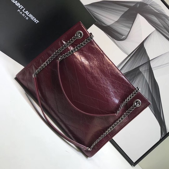 SAINT LAURENT NIKI MEDIUM SHOPPING BAG IN CRINKLED VINTAGE LEATHER 5814 Burgundy