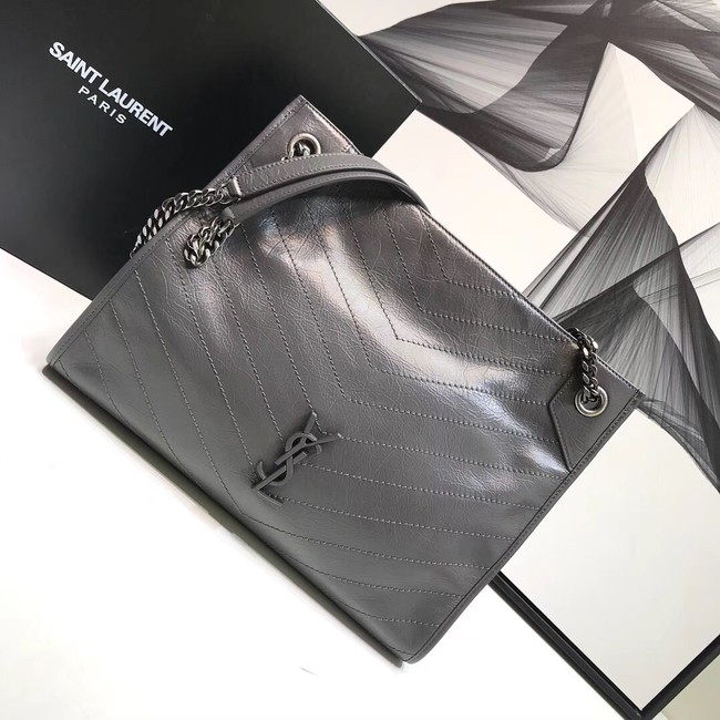 SAINT LAURENT NIKI MEDIUM SHOPPING BAG IN CRINKLED VINTAGE LEATHER 5814 grey