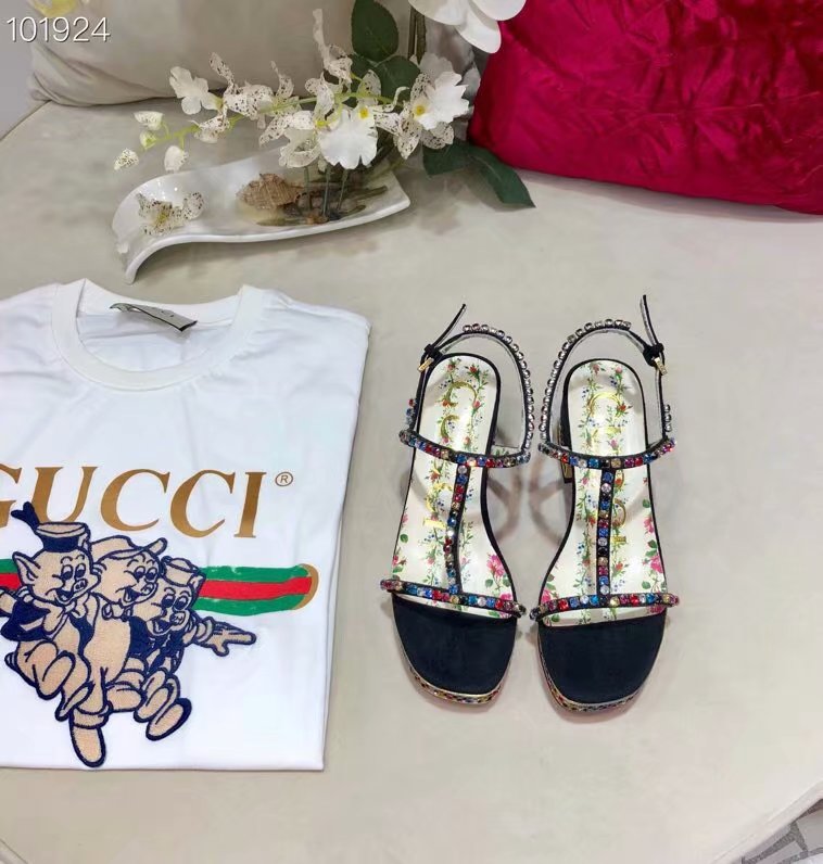 Gucci Grosgrain espadrille sandal with crystals GG1528BL-1