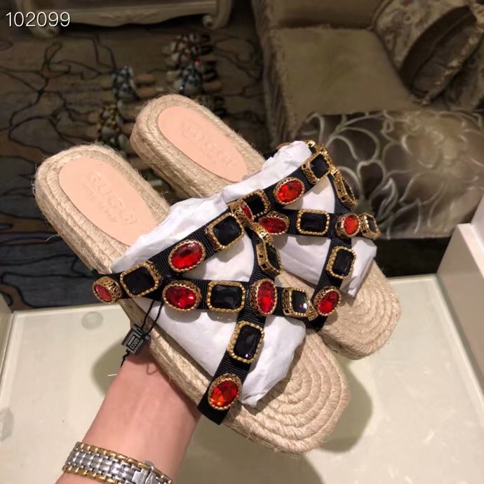 Gucci lady slippers Grosgrain espadrille sandal with crystals GG1509MHC-1