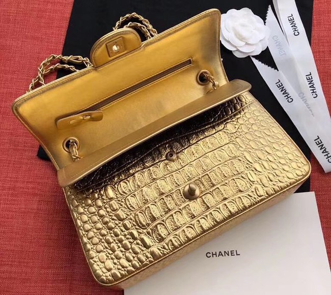 Chanel Classic Handbag Original Alligator & Gold-Tone Metal A01112 gold