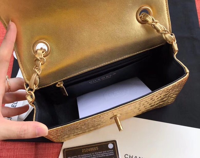 Chanel Classic Handbag Original Alligator & Gold-Tone Metal A01116 gold