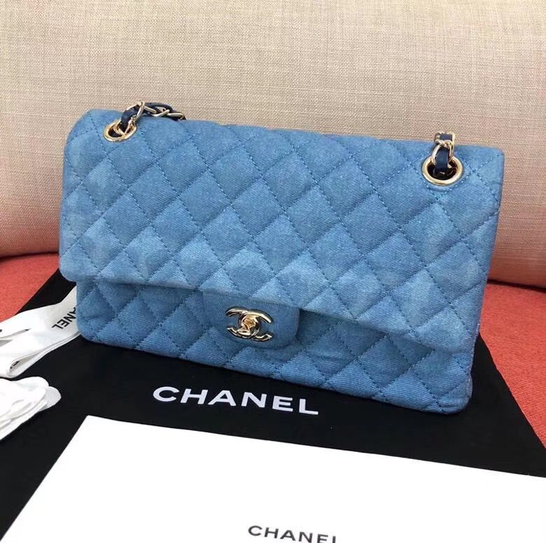 Chanel Flap Shoulder Bag Original Denim Blue A1112 Gold Chain