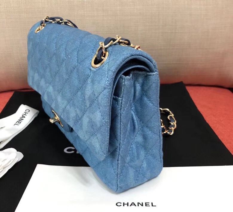 Chanel Flap Shoulder Bag Original Denim Blue A1112 Gold Chain