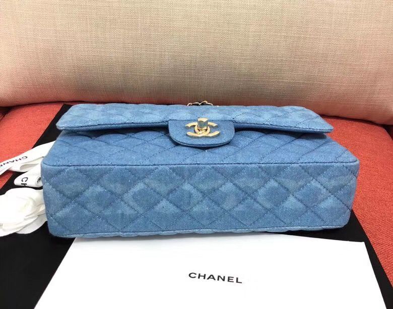 Chanel Flap Shoulder Bag Original Denim Blue A1112 Gold Chain