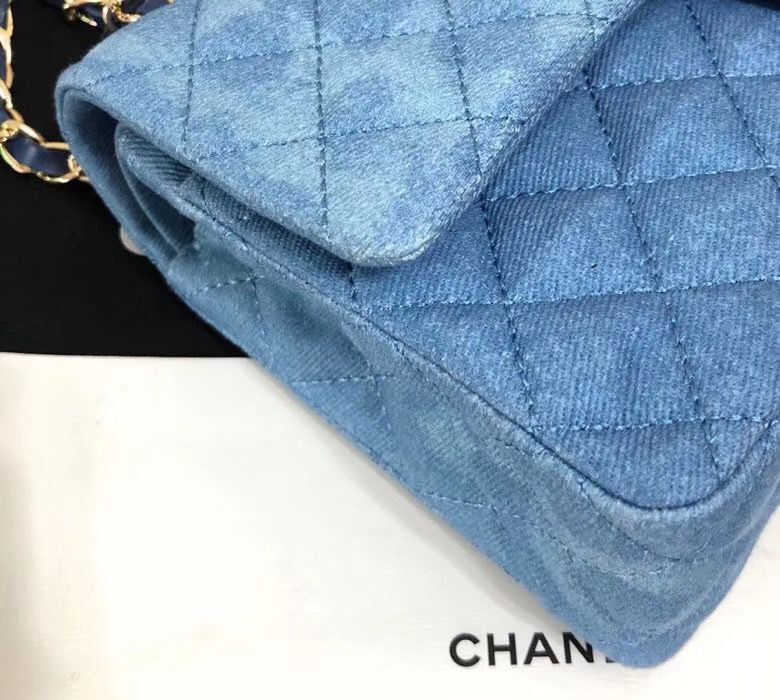 Chanel Flap Shoulder Bag Original Denim Blue A1112 Gold Chain