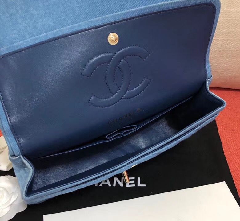 Chanel Flap Shoulder Bag Original Denim Blue A1112 Gold Chain