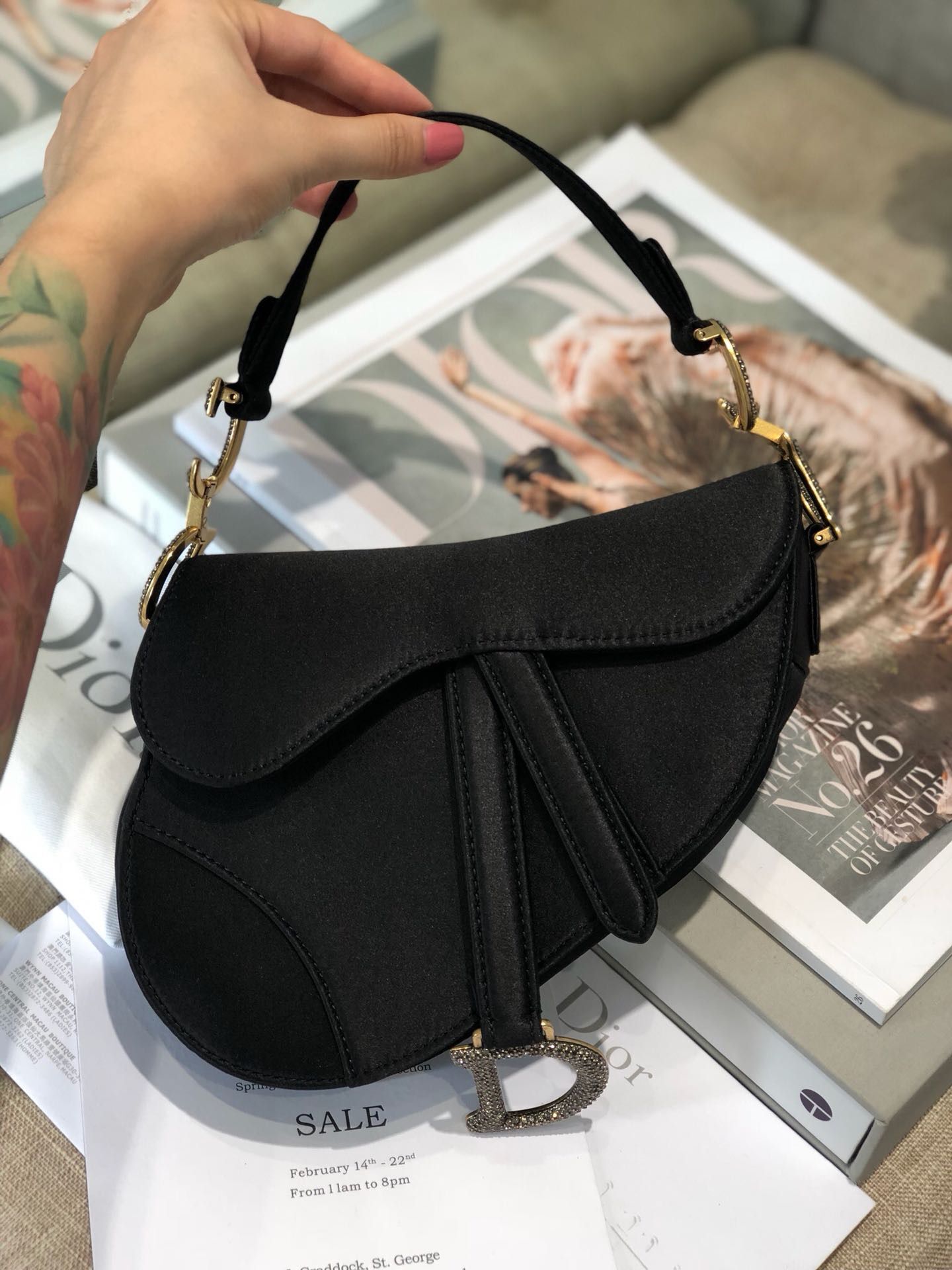 Dior SADDLE SATIN MINI BAG M447S Black