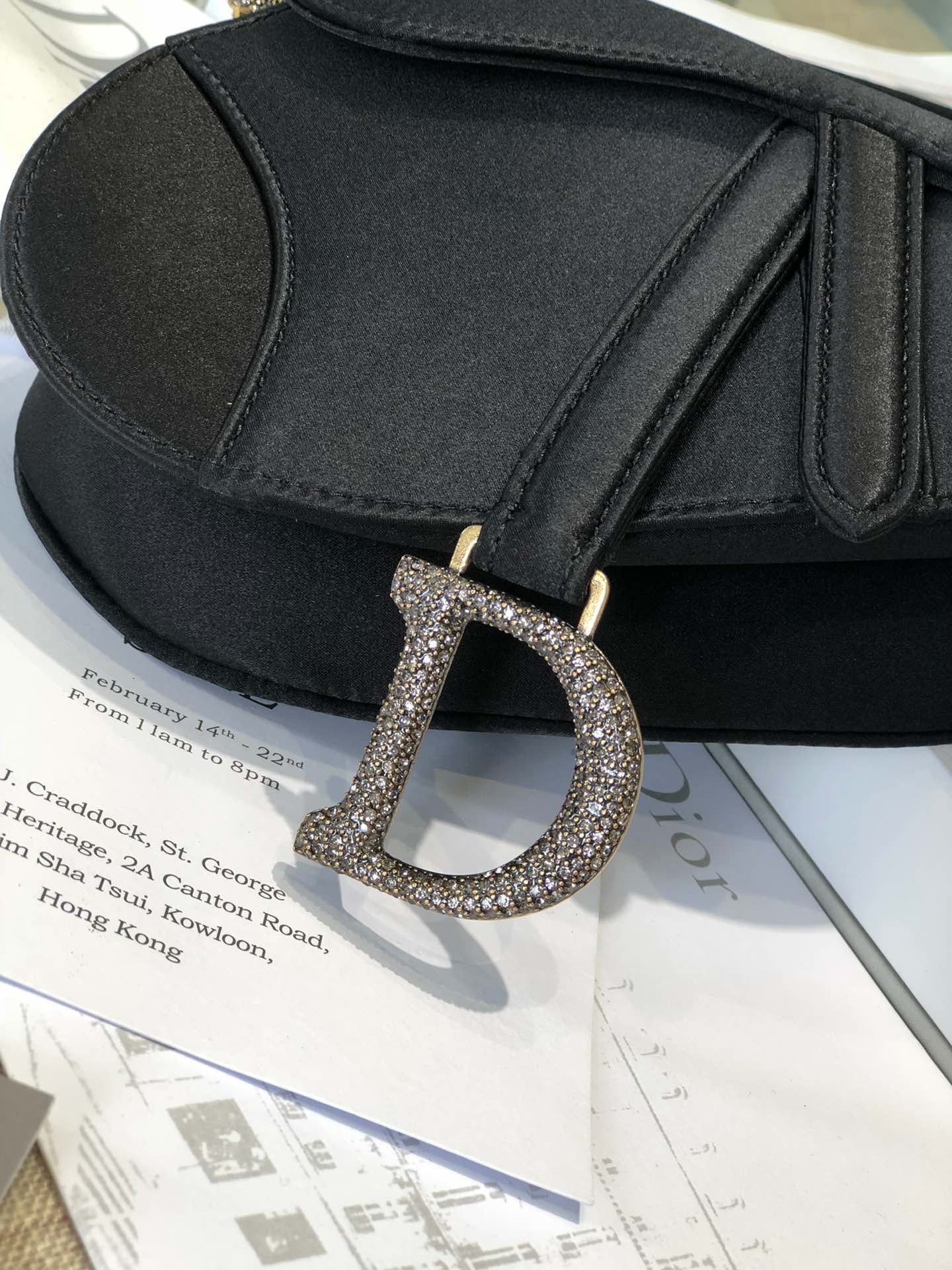 Dior Mini Saddle Satin Crystal Bag M0447 Black
