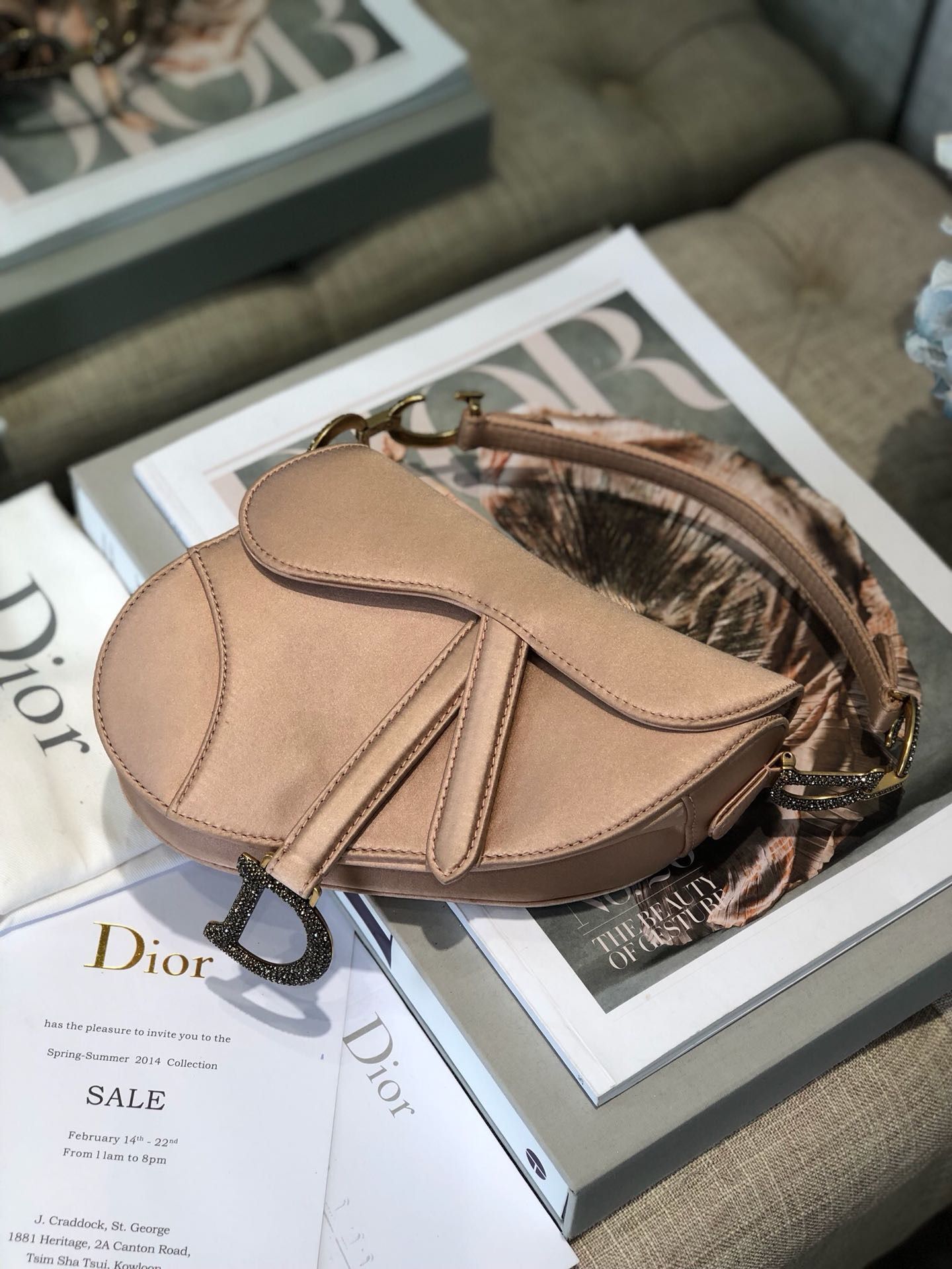 Dior SADDLE SATIN MINI BAG M447S Champagne