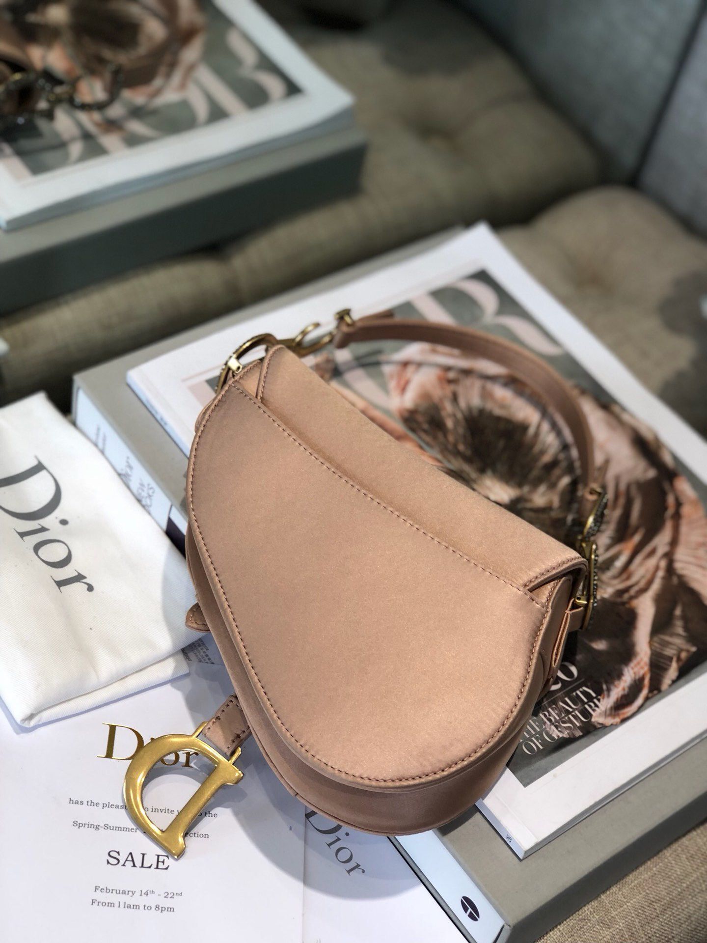 Dior SADDLE SATIN MINI BAG M447S Champagne