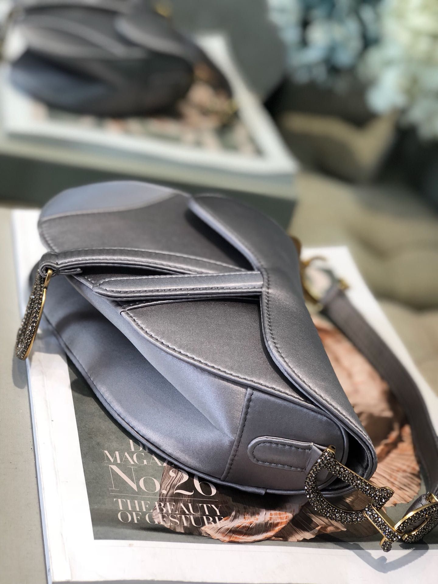 Dior SADDLE SATIN MINI BAG M447S Gray