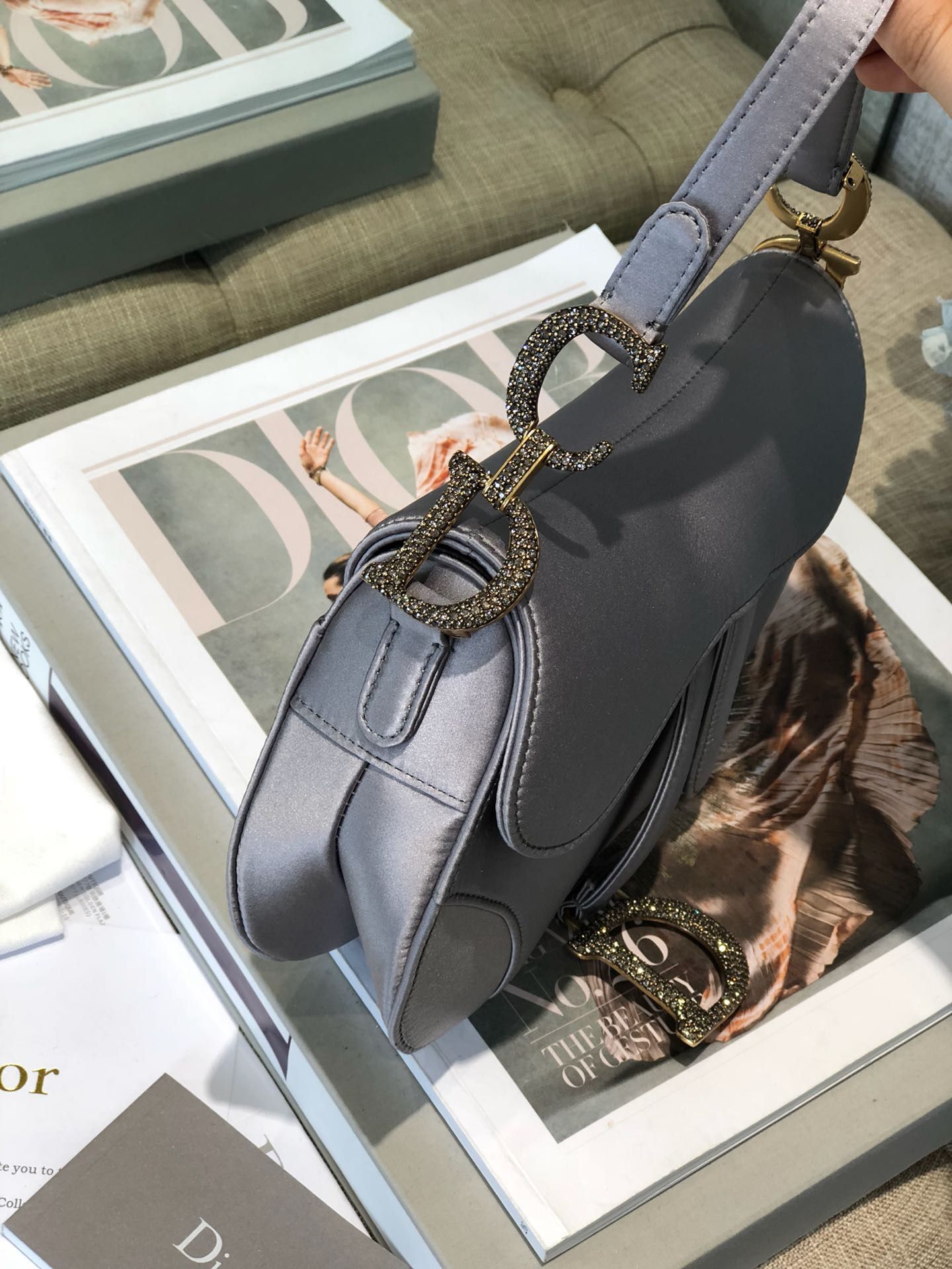 Dior SADDLE SATIN MINI BAG M447S Gray