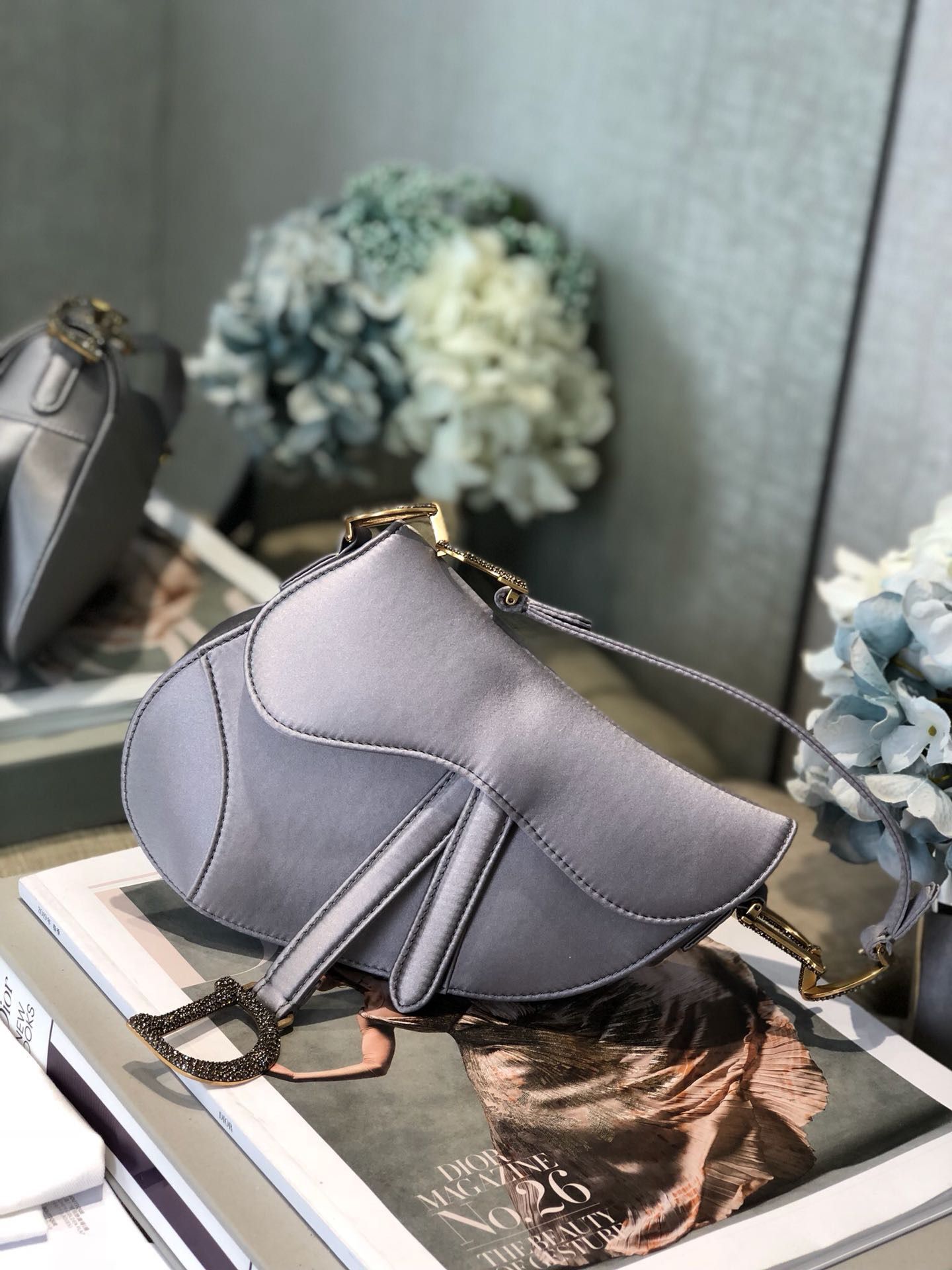 Dior SADDLE SATIN MINI BAG M447S Gray