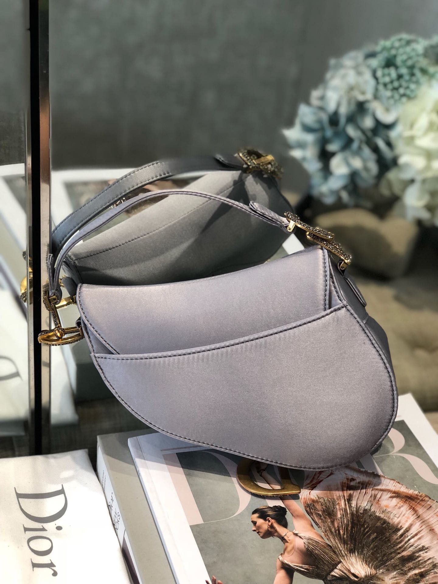 Dior SADDLE SATIN MINI BAG M447S Gray