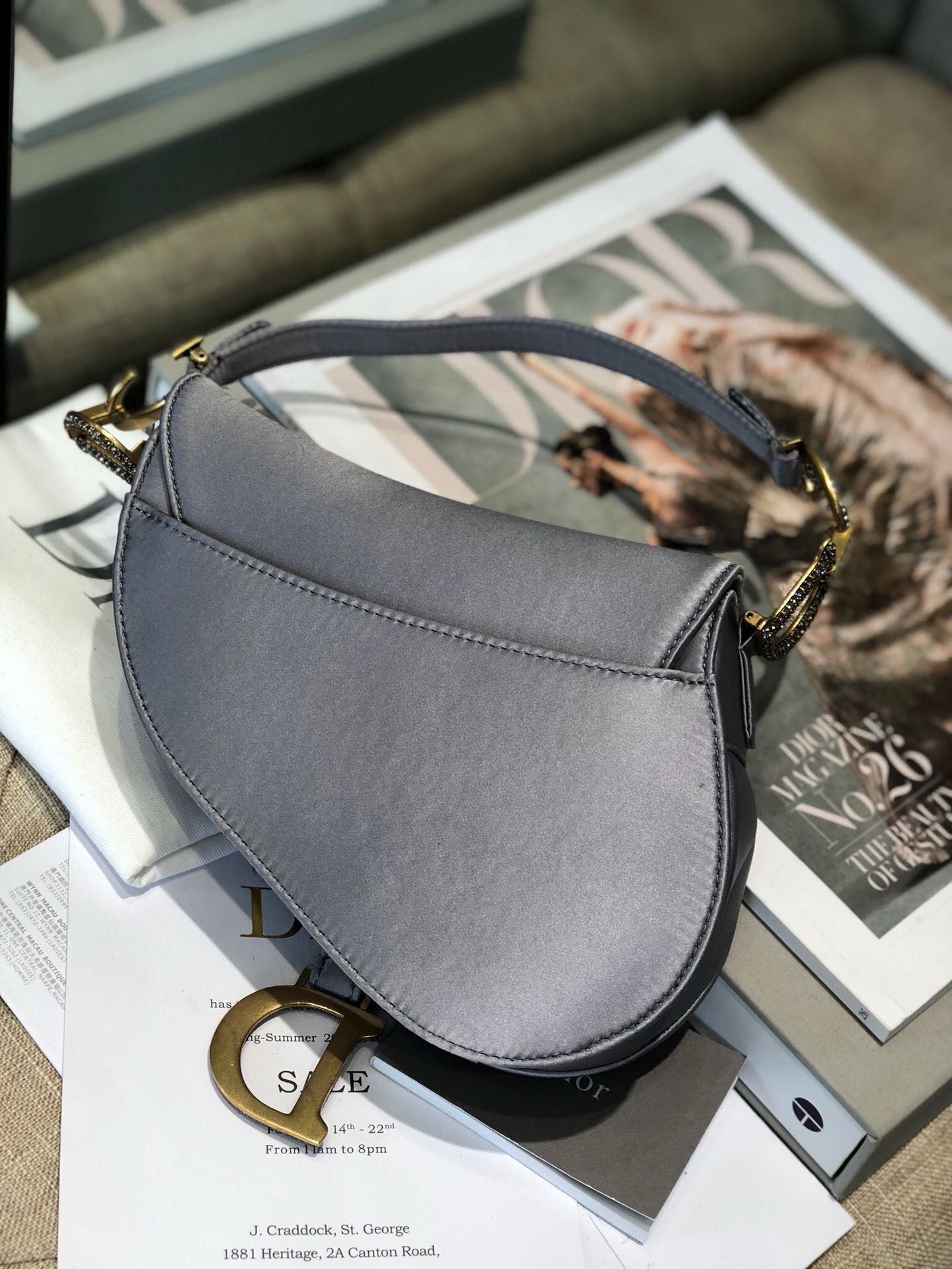 Dior SADDLE SATIN MINI BAG M447S Gray