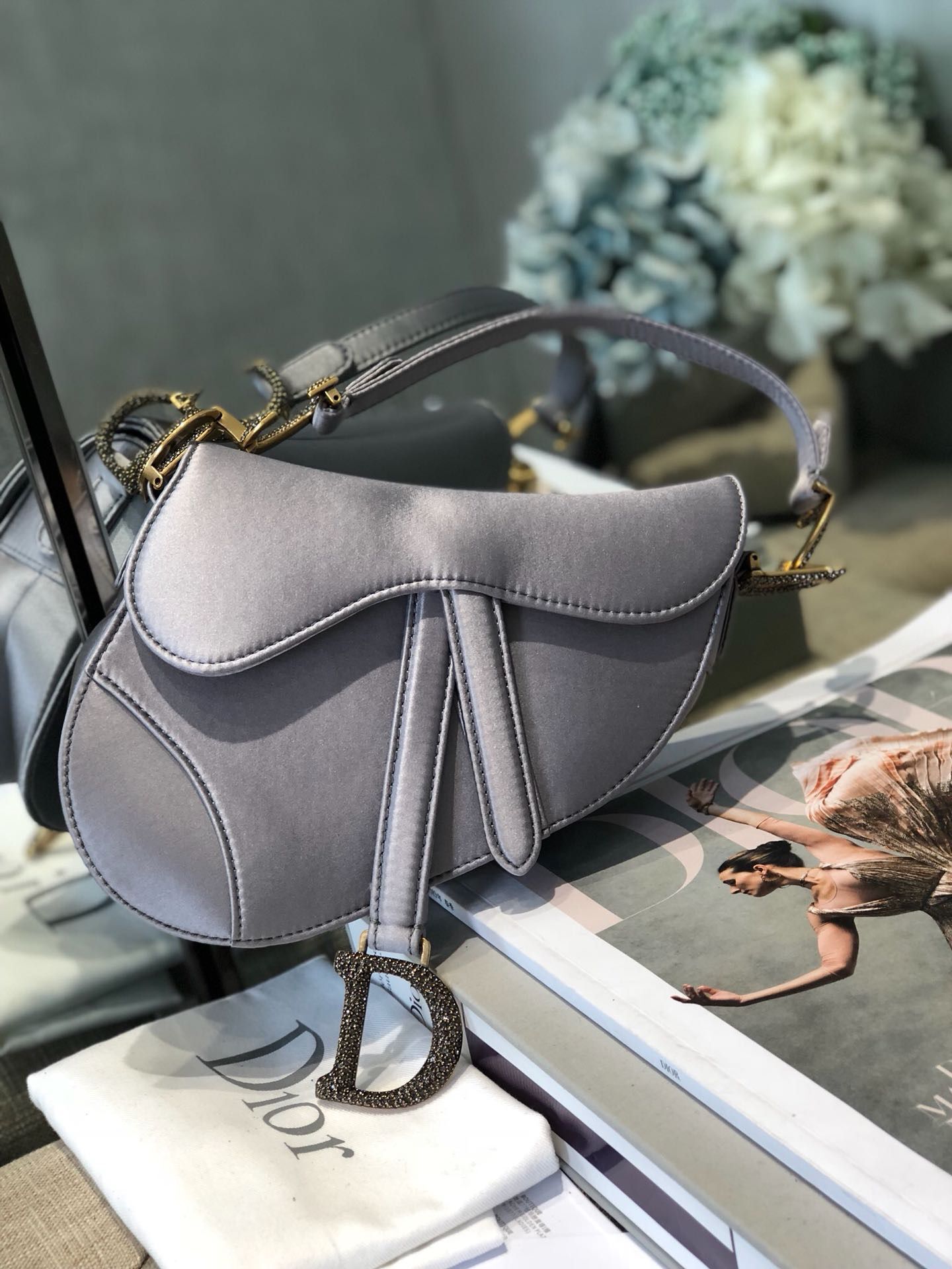 Dior SADDLE SATIN MINI BAG M447S Gray