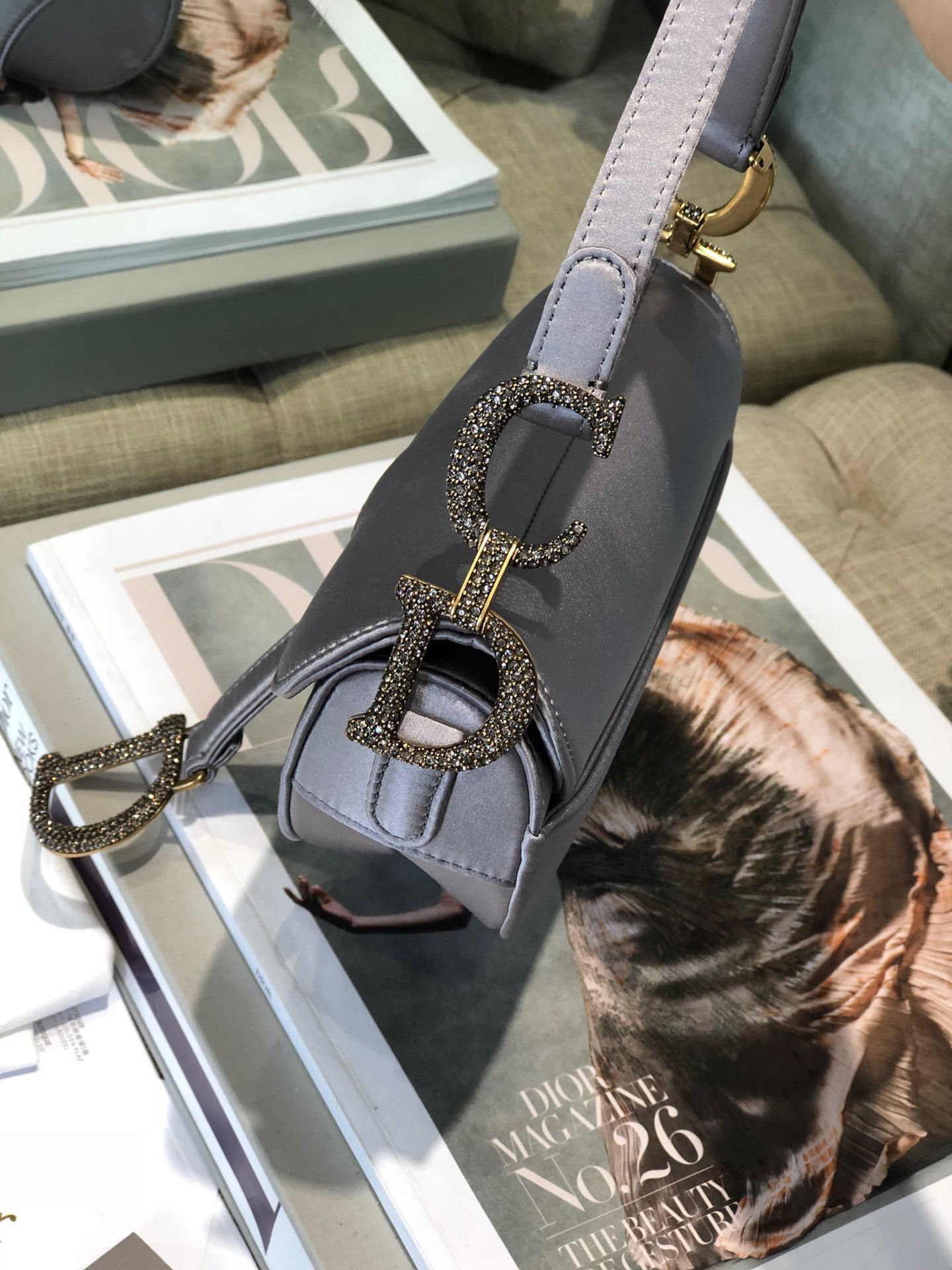 Dior SADDLE SATIN MINI BAG M447S Gray