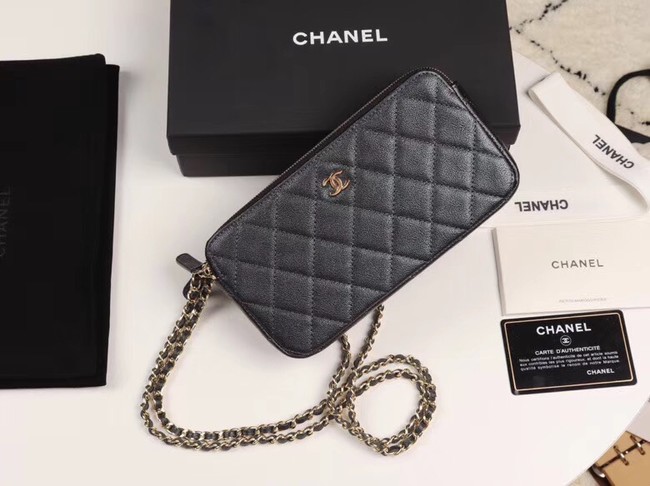 Chanel Calfskin & Gold-Tone Metal A82527 black