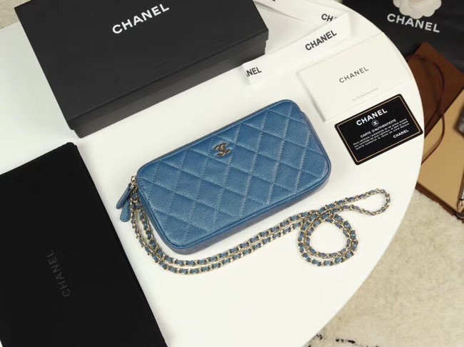 Chanel Calfskin & Gold-Tone Metal A82527 blue