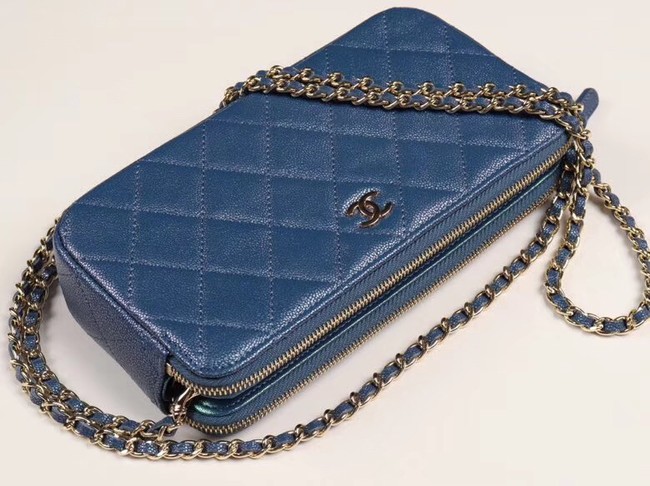 Chanel Calfskin & Gold-Tone Metal A82527 blue