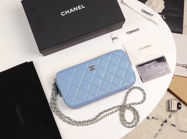 Chanel Calfskin & Gold-Tone Metal A82527 sky blue