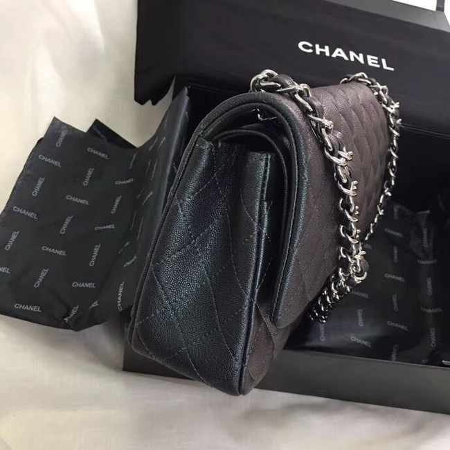 Chanel Calfskin & Silver-Tone Metal A01112 black