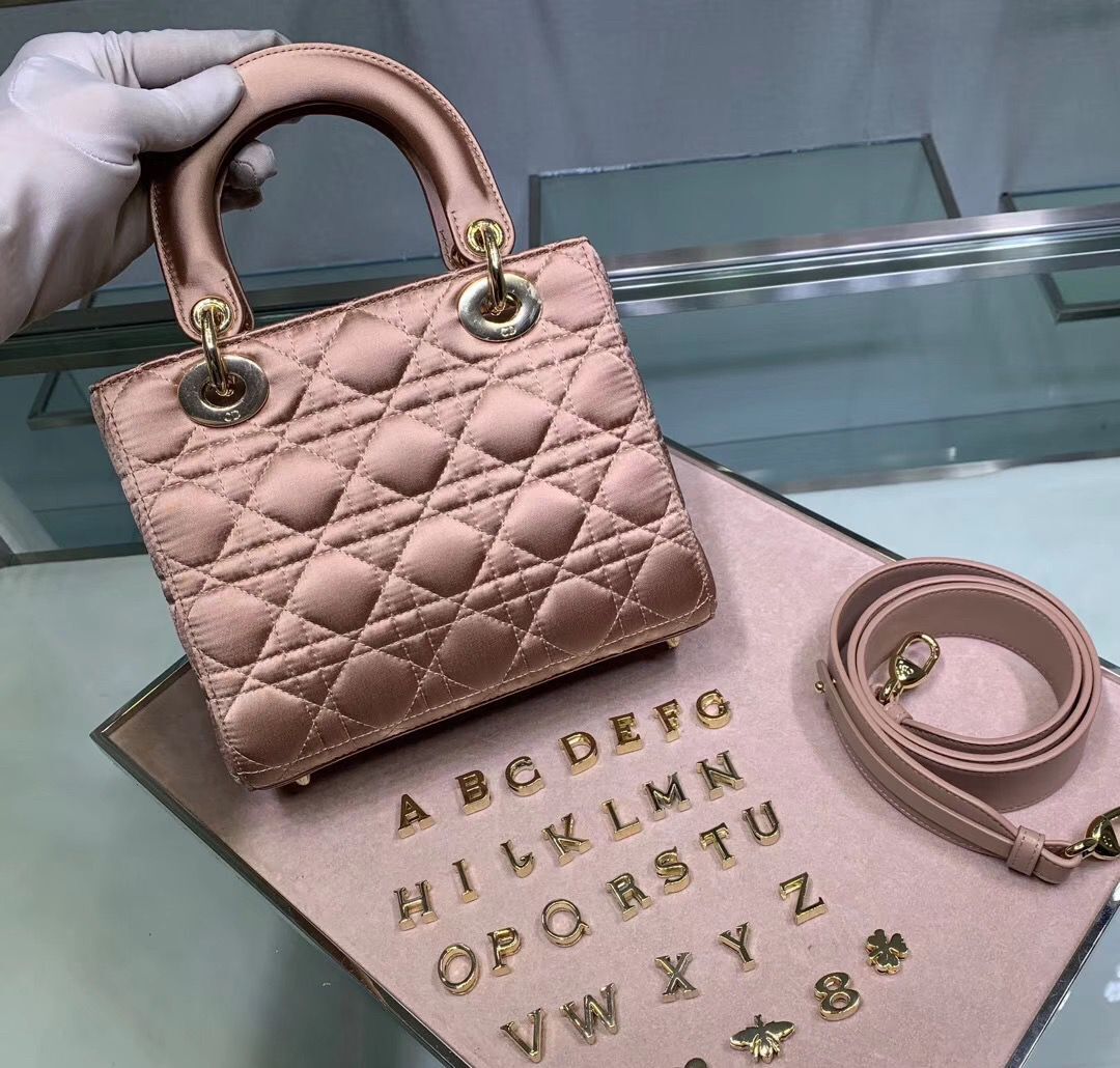 Dior Lady Original Silk Pink Bag 2369 Diamond Gold 