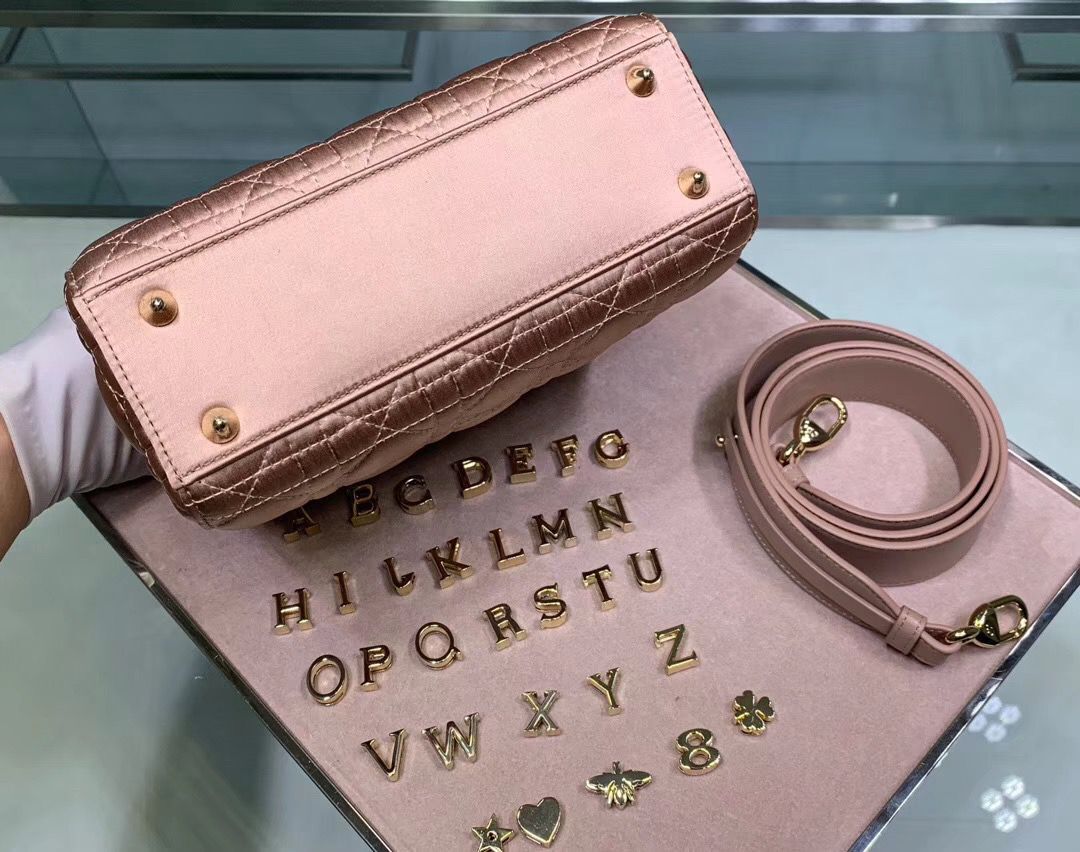 Dior Lady Original Silk Pink Bag 2369 Diamond Gold 