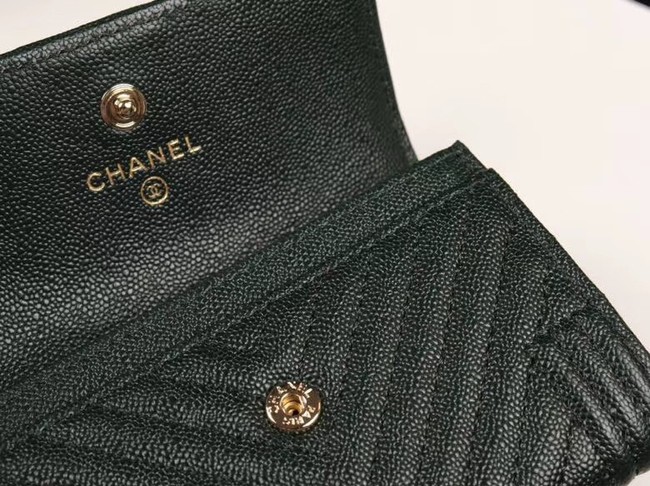 Chanel Calfskin Leather Card packet & Gold-Tone Metal A80603 black