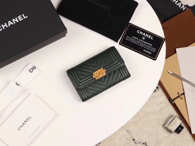 Chanel Calfskin Leather Card packet & Gold-Tone Metal A80603 black