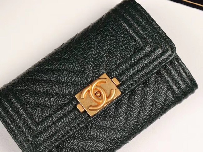 Chanel Calfskin Leather Card packet & Gold-Tone Metal A80603 black