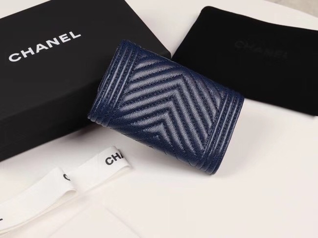 Chanel Calfskin Leather Card packet & Gold-Tone Metal A80603 dark blue