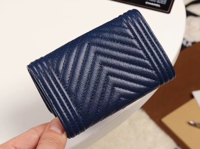 Chanel Calfskin Leather Card packet & Gold-Tone Metal A80603 dark blue