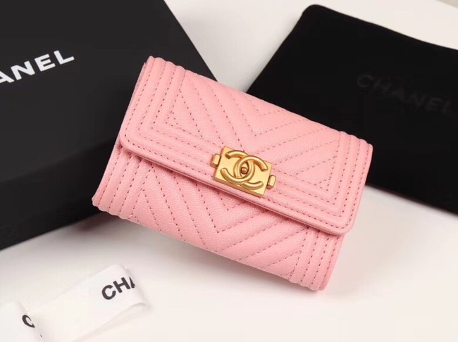 Chanel Calfskin Leather Card packet & Gold-Tone Metal A80603 pink