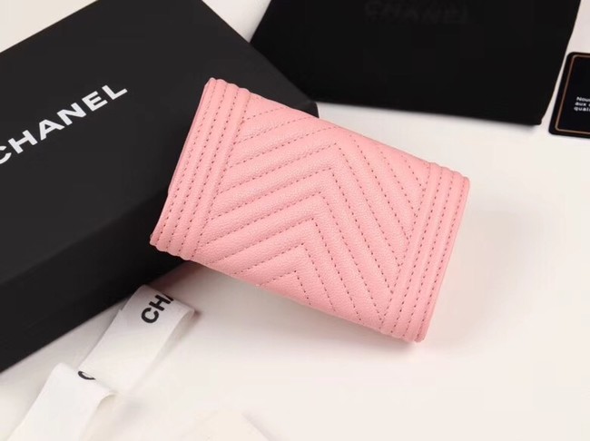 Chanel Calfskin Leather Card packet & Gold-Tone Metal A80603 pink