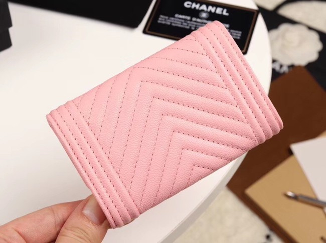 Chanel Calfskin Leather Card packet & Gold-Tone Metal A80603 pink