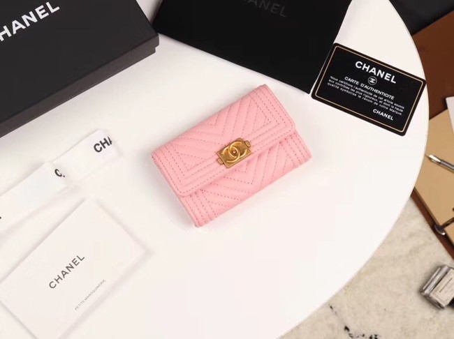 Chanel Calfskin Leather Card packet & Gold-Tone Metal A80603 pink