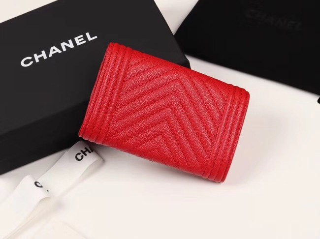 Chanel Calfskin Leather Card packet & Gold-Tone Metal A80603 red