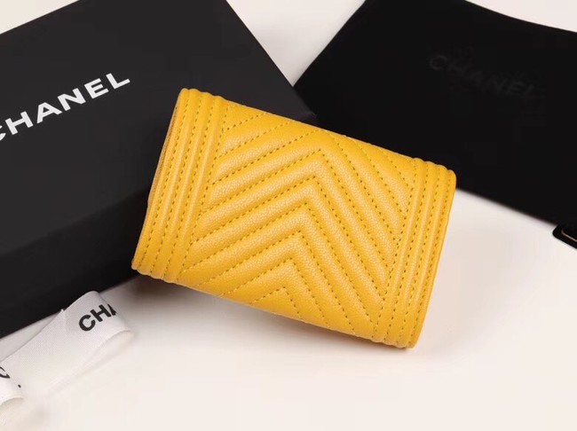 Chanel Calfskin Leather Card packet & Gold-Tone Metal A80603 yellow