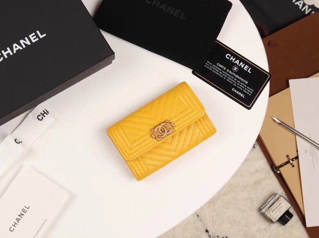 Chanel Calfskin Leather Card packet & Gold-Tone Metal A80603 yellow