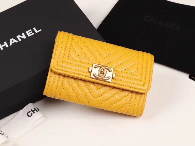 Chanel Calfskin Leather Card packet & Gold-Tone Metal A80603 yellow