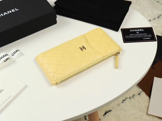 Chanel Calfskin Leather Card packet & Gold-Tone Metal A81598 yellow