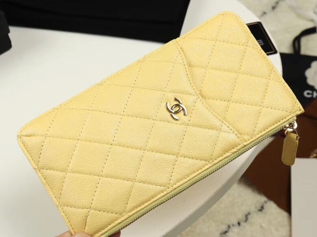 Chanel Calfskin Leather Card packet & Gold-Tone Metal A81598 yellow
