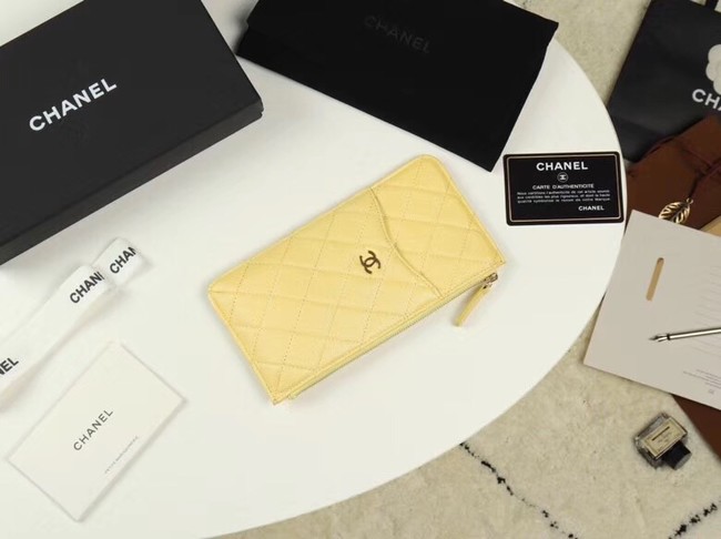 Chanel Calfskin Leather Card packet & Gold-Tone Metal A81598 yellow