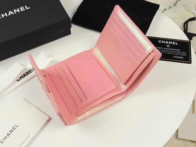 Chanel Calfskin Leather Card packet & Gold-Tone Metal A82288 pink