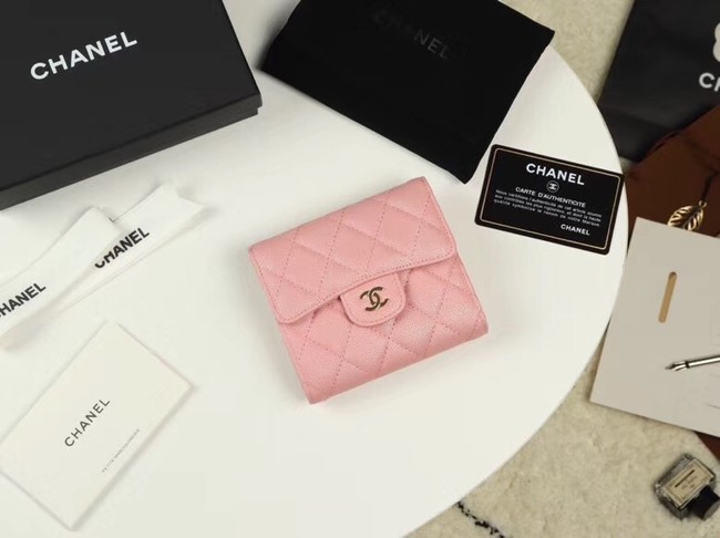 Chanel Calfskin Leather Card packet & Gold-Tone Metal A82288 pink